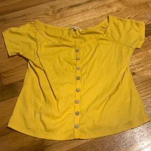yellow off shoulder shirt
